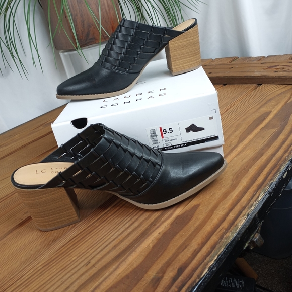 NWT Lauren Conrad "Riverbirch" Black woven Heeled mules  Sz. 9.5 - Picture 1 of 10